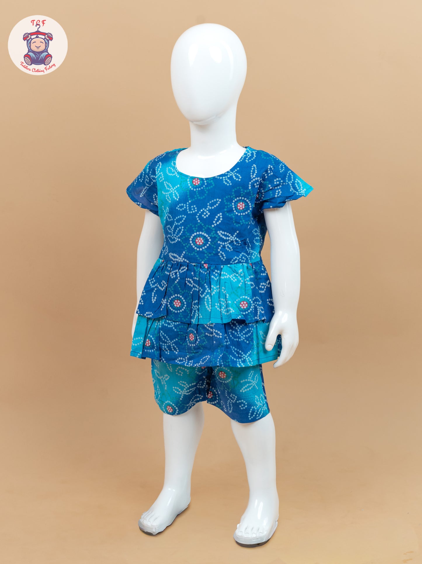 Ink Blue & Sky Blue - Girls Bandhini Printed Co-ords Sets