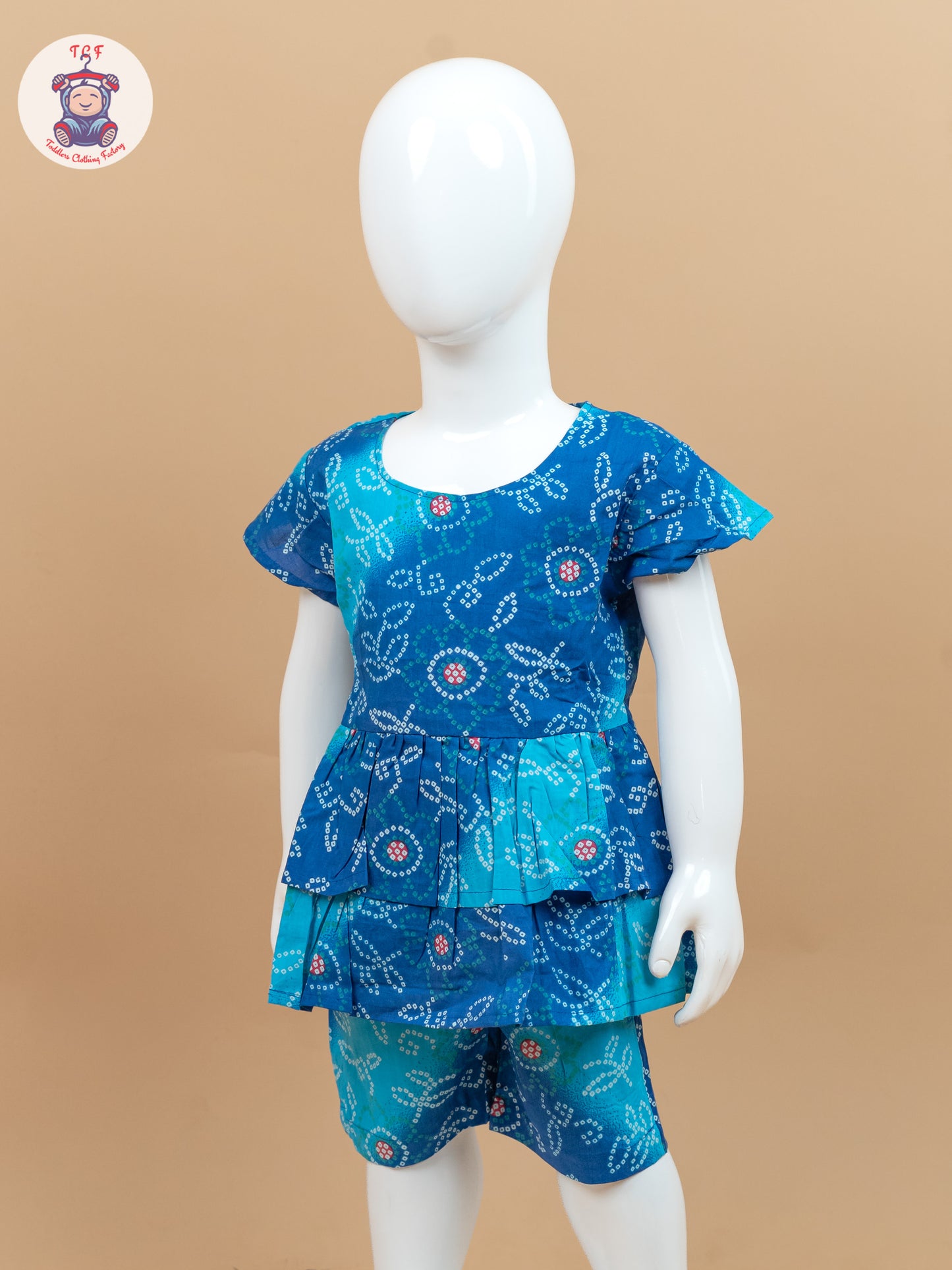 Ink Blue & Sky Blue - Girls Bandhini Printed Co-ords Sets