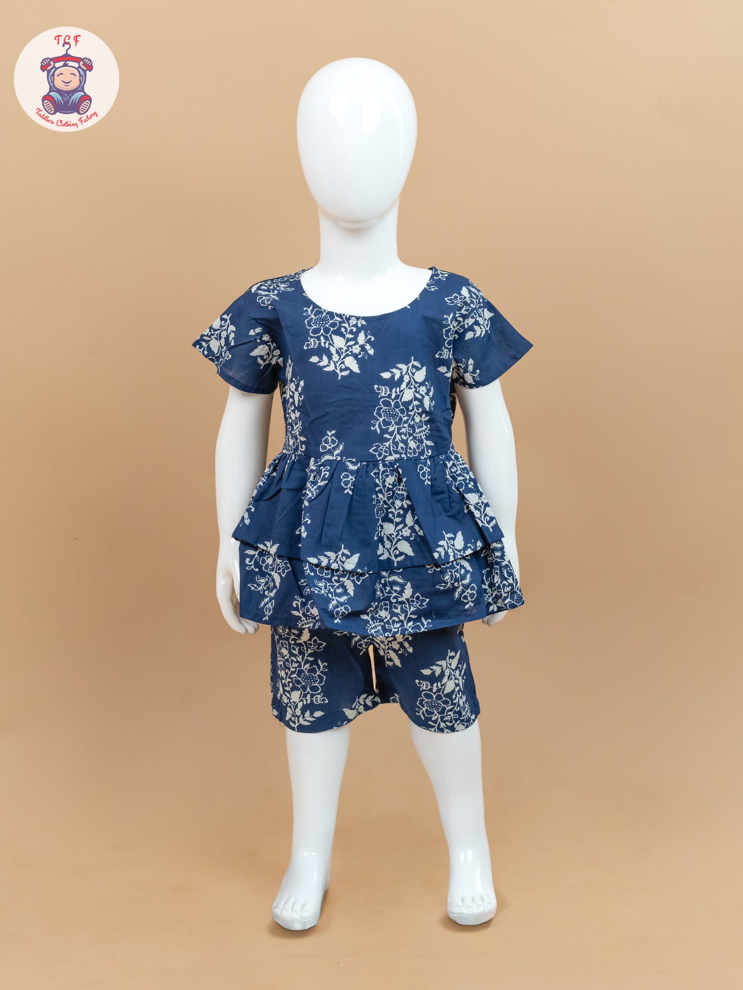 Navy Blue & Off White - Floral Printed Co-ords Sets