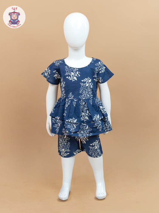 Navy Blue & Off White - Floral Printed Co-ords Sets