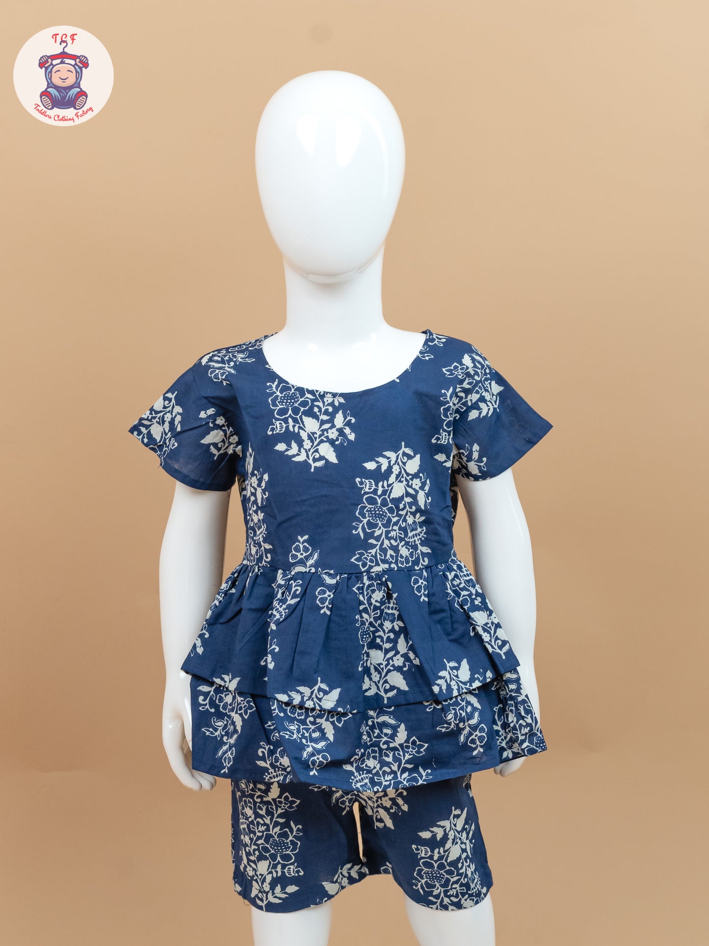 Navy Blue & Off White - Floral Printed Co-ords Sets