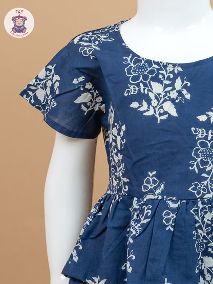 Navy Blue & Off White - Floral Printed Co-ords Sets