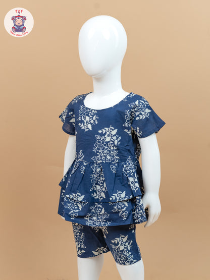 Navy Blue & Off White - Floral Printed Co-ords Sets