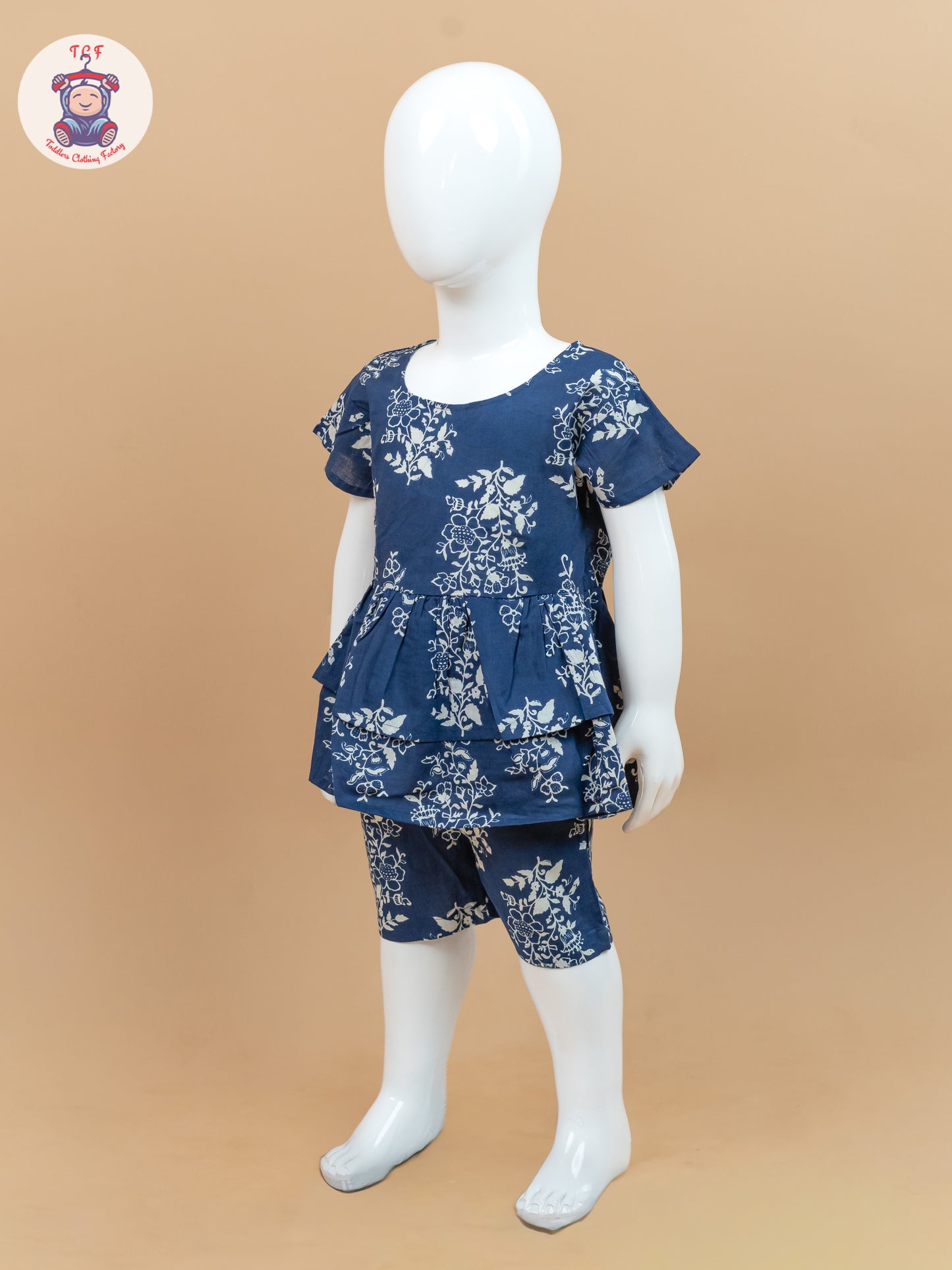 Navy Blue & Off White - Floral Printed Co-ords Sets