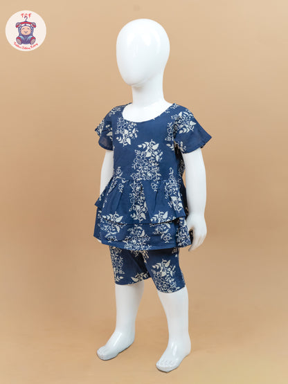 Navy Blue & Off White - Floral Printed Co-ords Sets