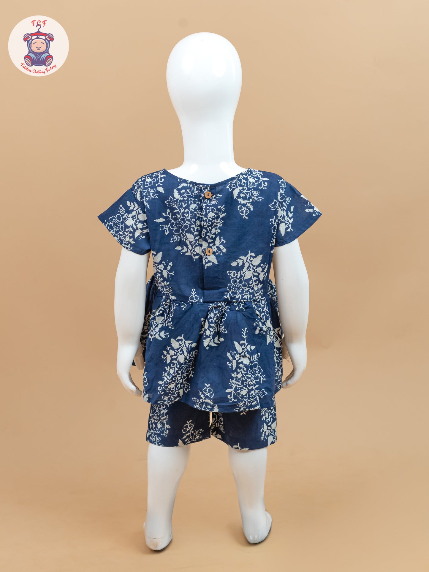 Navy Blue & Off White - Floral Printed Co-ords Sets