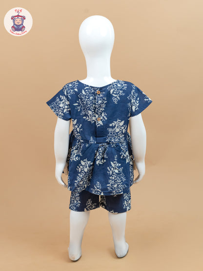 Navy Blue & Off White - Floral Printed Co-ords Sets
