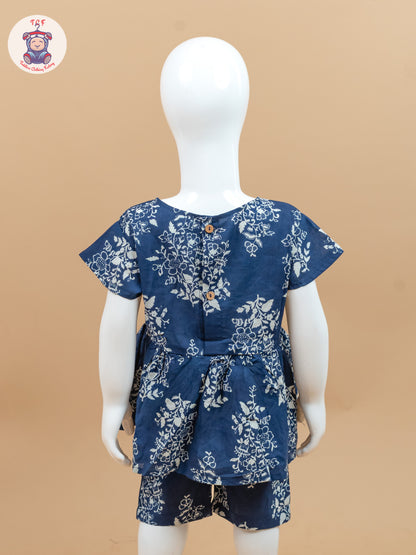 Navy Blue & Off White - Floral Printed Co-ords Sets