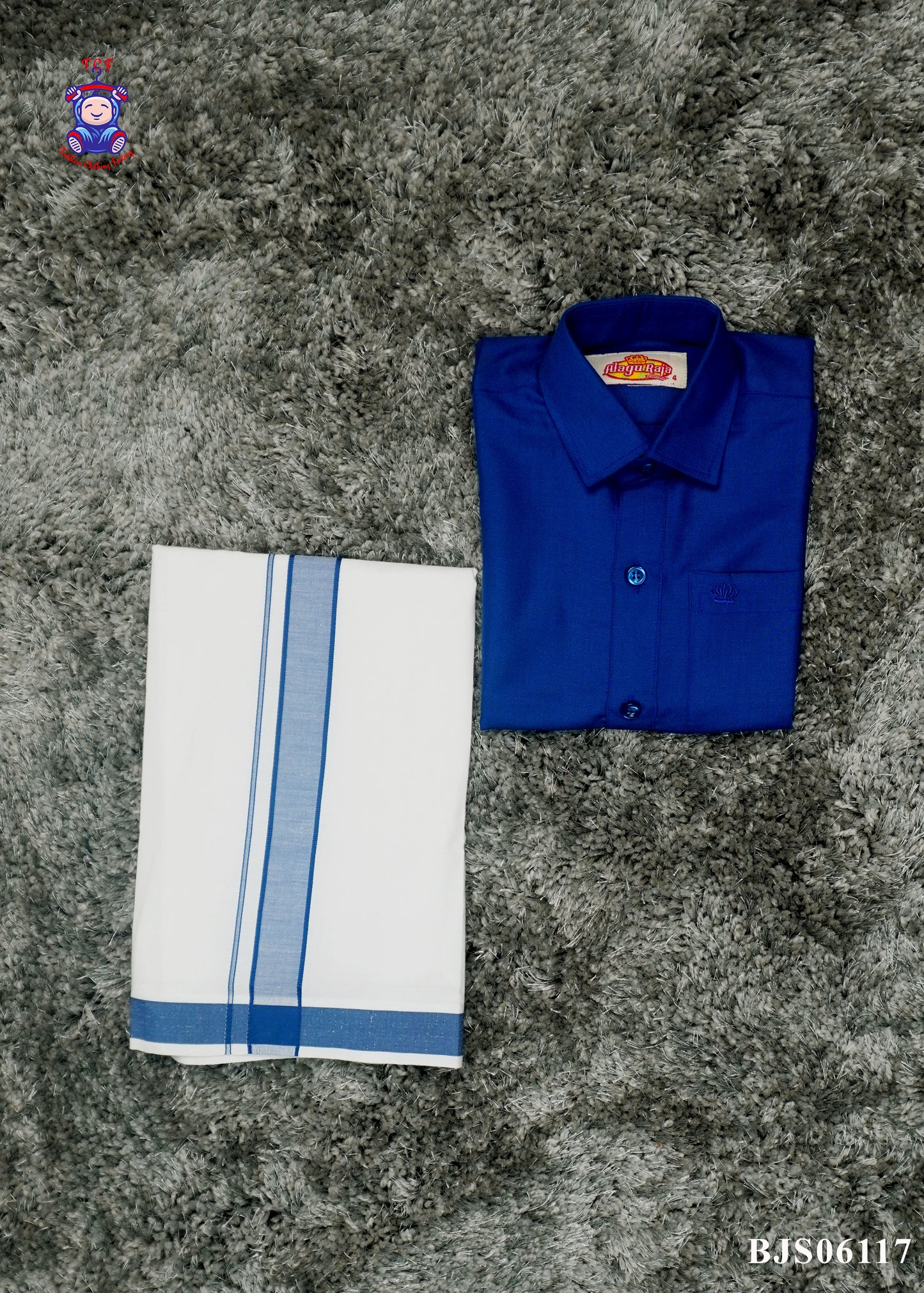 Blue & White - Boys Readymade Dhoti & Shirts