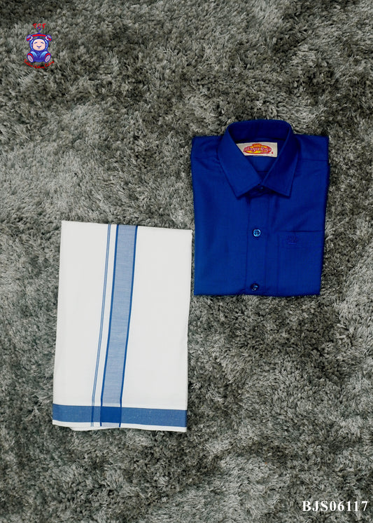 Blue & White - Boys Readymade Dhoti & Shirts