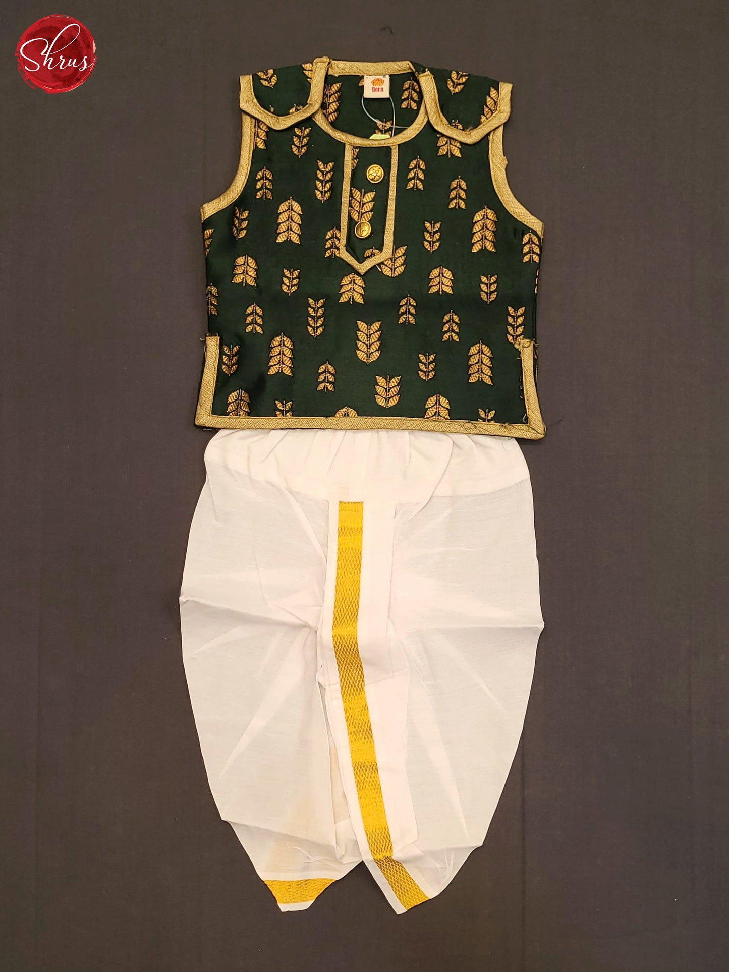 Bottle Green - Readymade Kids Dhothi  Set - Shop on ShrusEternity.com