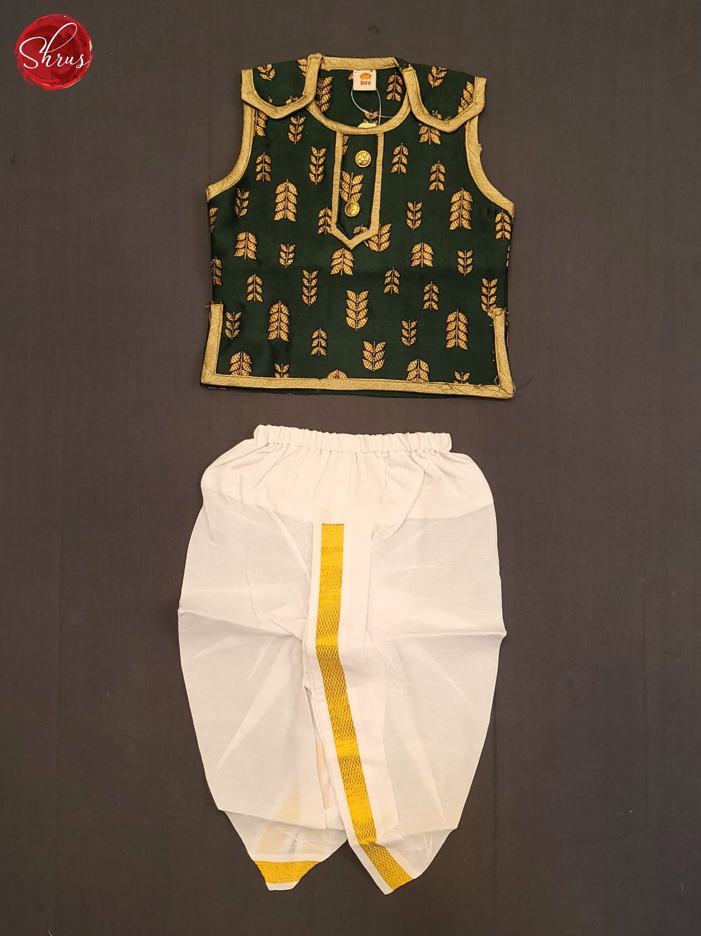 Bottle Green - Readymade Kids Dhothi  Set - Shop on ShrusEternity.com
