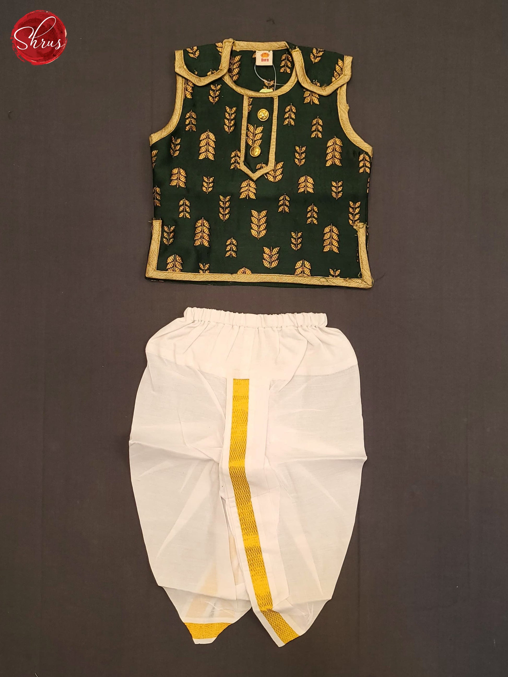 Bottle Green - Readymade Kids Dhothi  Set - Shop on ShrusEternity.com