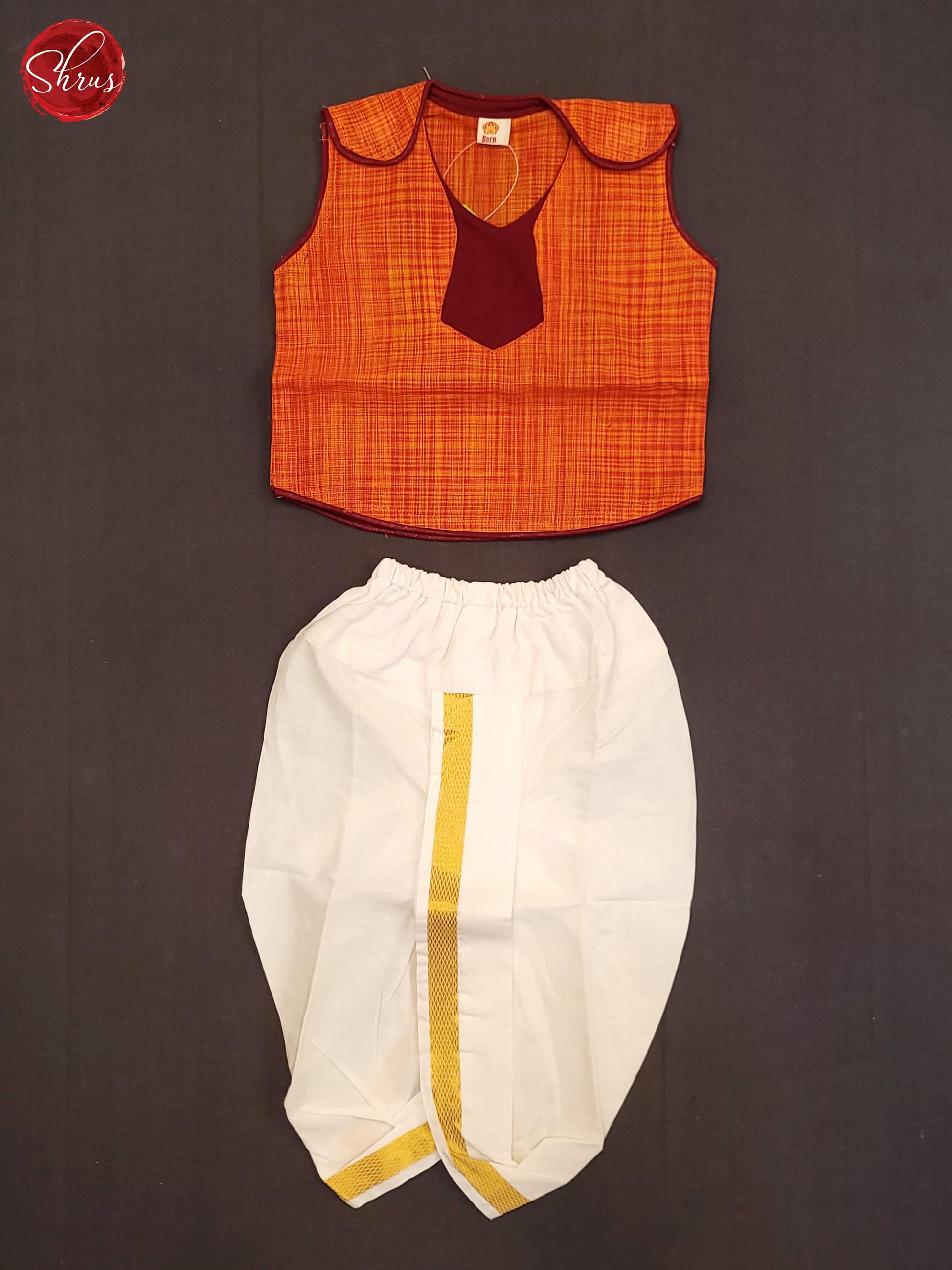 Orange- Readymade Dhoti Set - Shop on ShrusEternity.com