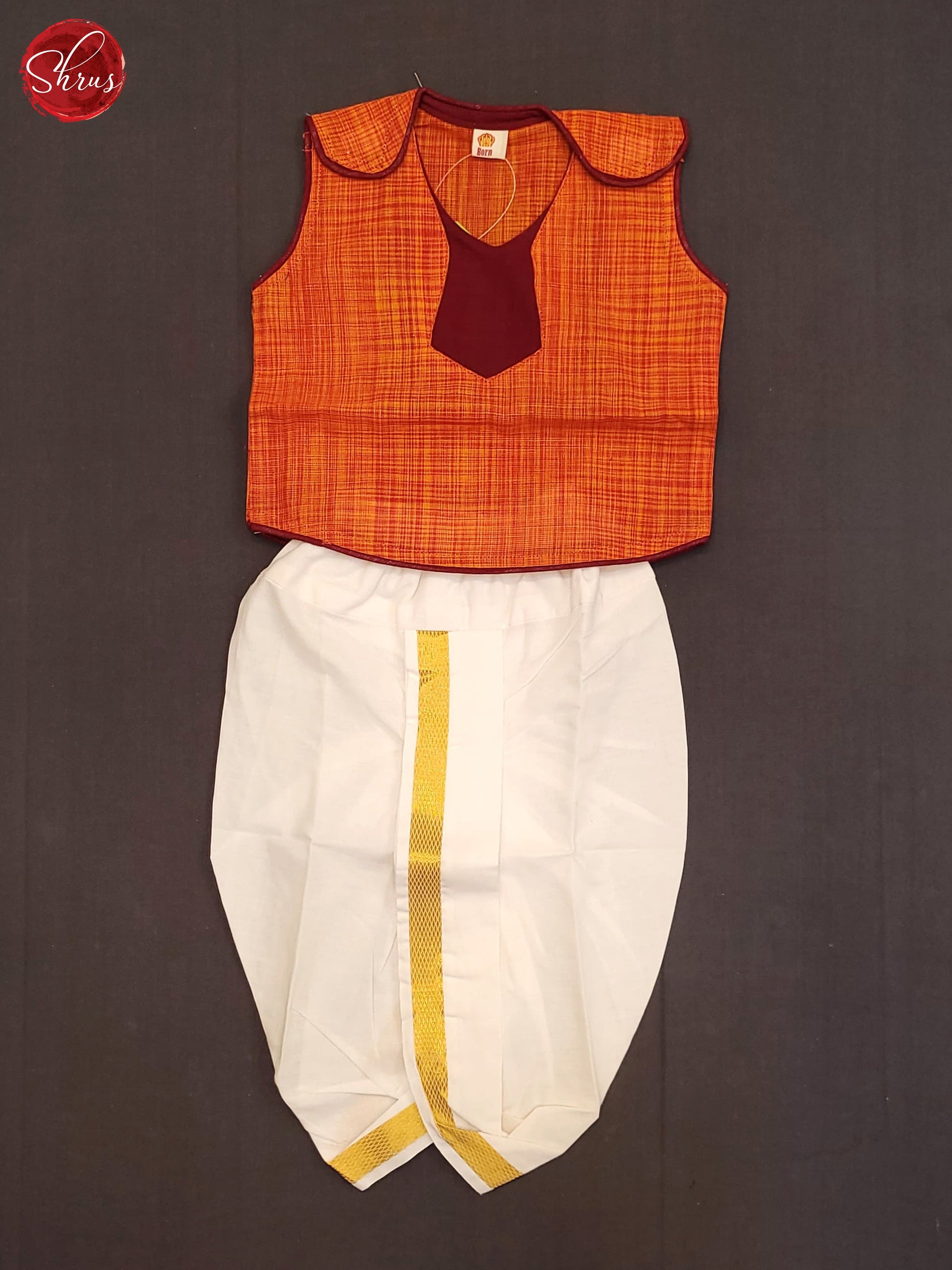 Orange- Readymade Dhoti Set - Shop on ShrusEternity.com