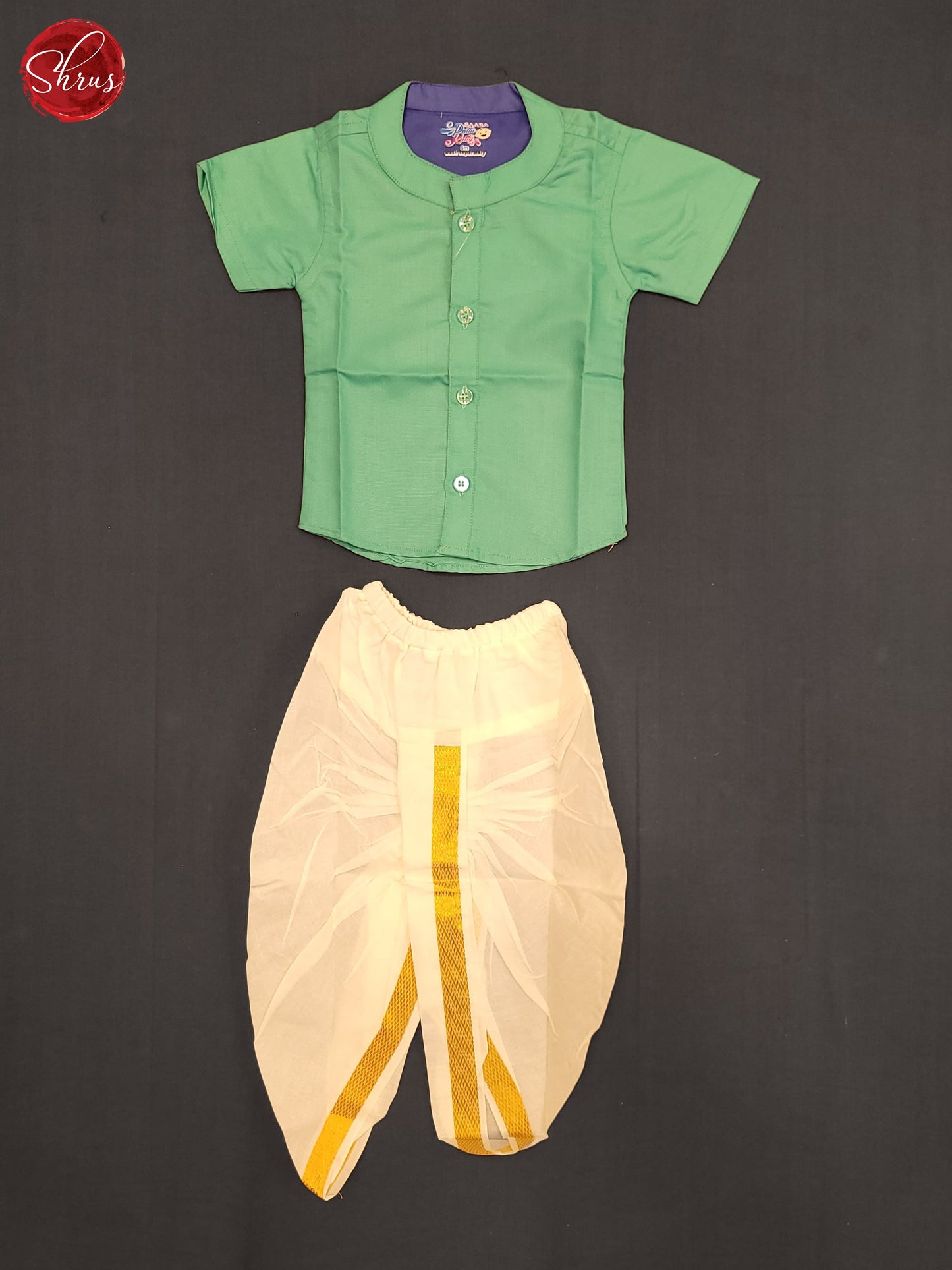 Green - Readymade Kids  Dhoti , Vesti Set - Shop on ShrusEternity.com