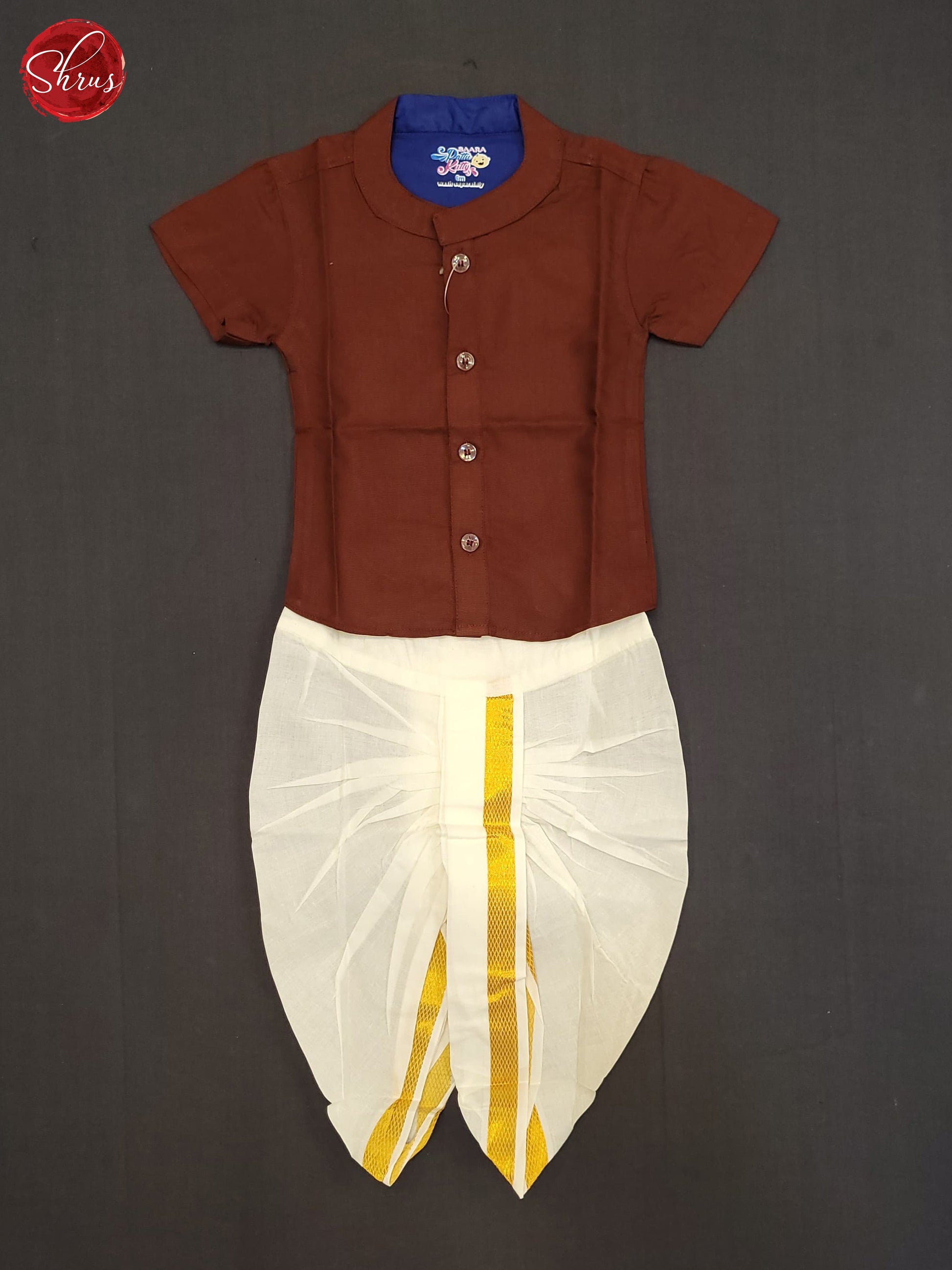 Maroon -Readymade Kids Dhoti , Vesti Dual Set - Shop on ShrusEternity.com