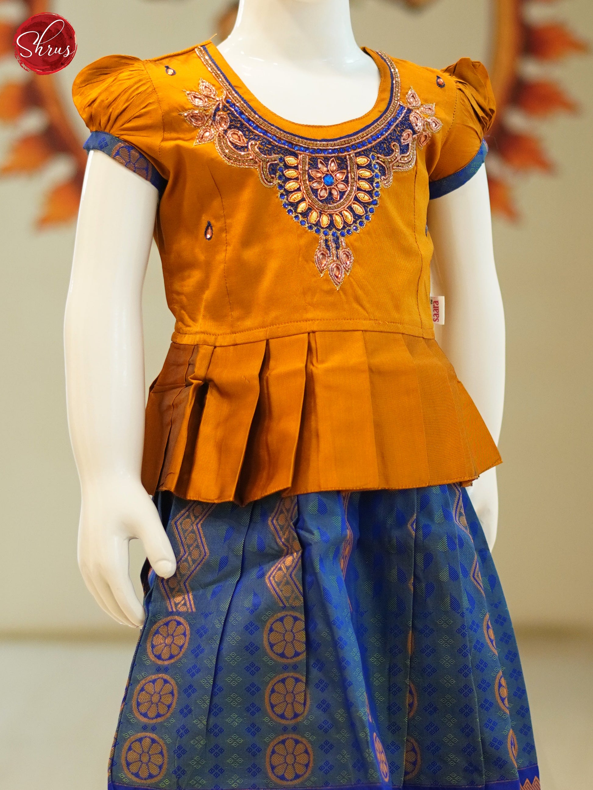Mustard & Blue- Readymade Pattu PAvadai - Shop on ShrusEternity.com