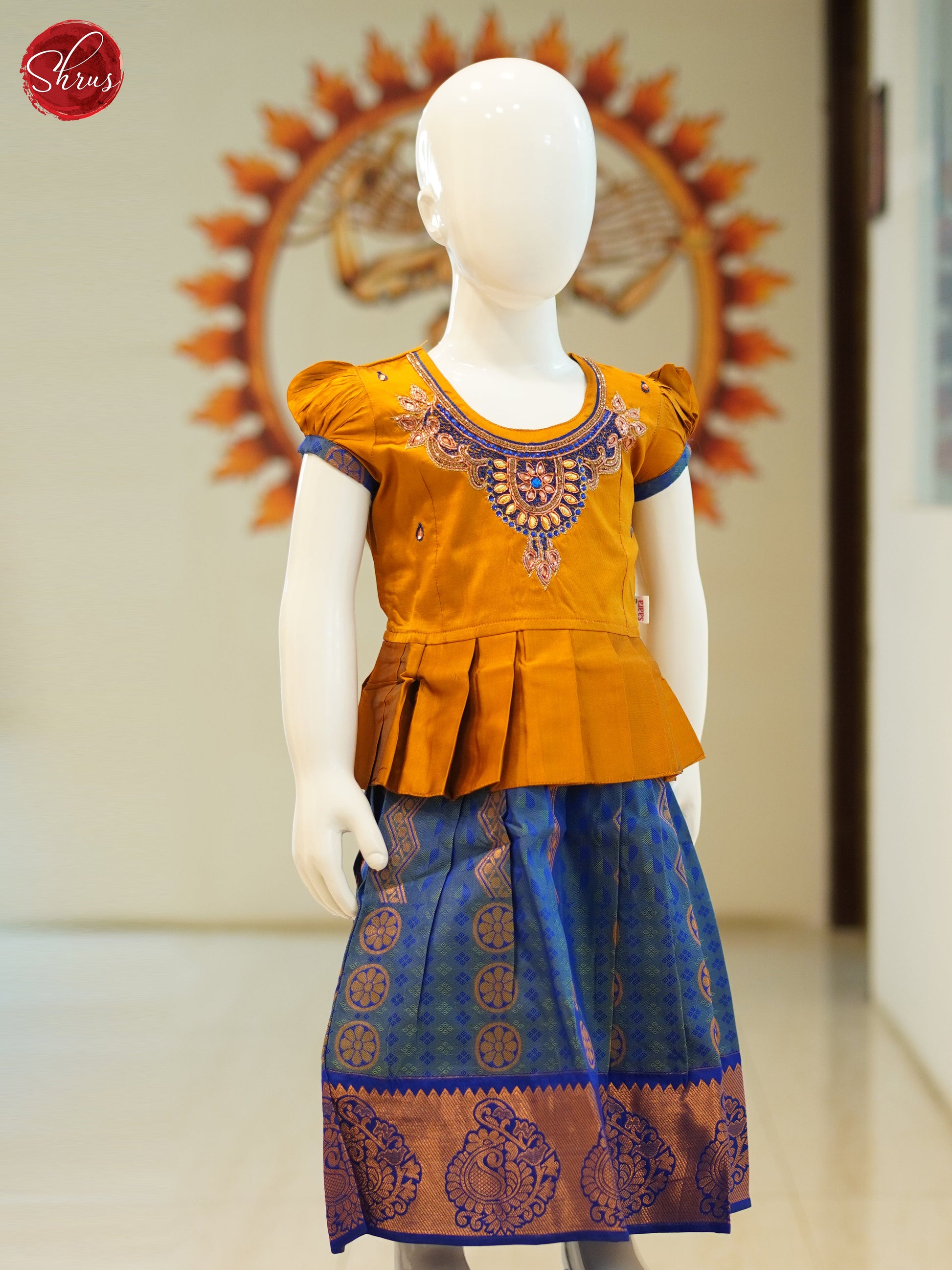 Mustard & Blue- Readymade Pattu PAvadai - Shop on ShrusEternity.com