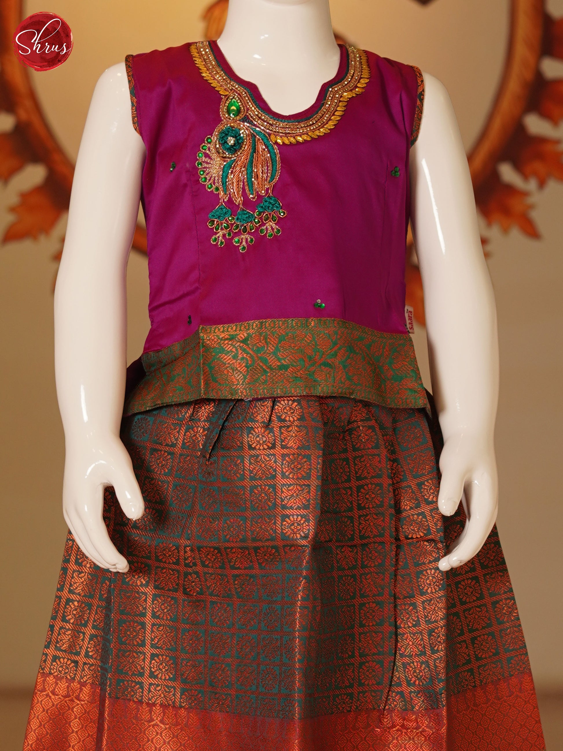Purple & Green - Readymade Pattu Pavadai - Shop on ShrusEternity.com