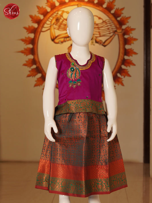 Purple & Green - Readymade Pattu Pavadai - Shop on ShrusEternity.com