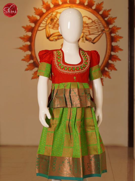 Red & Green - Readymade Pattu Pavadai - Shop on ShrusEternity.com