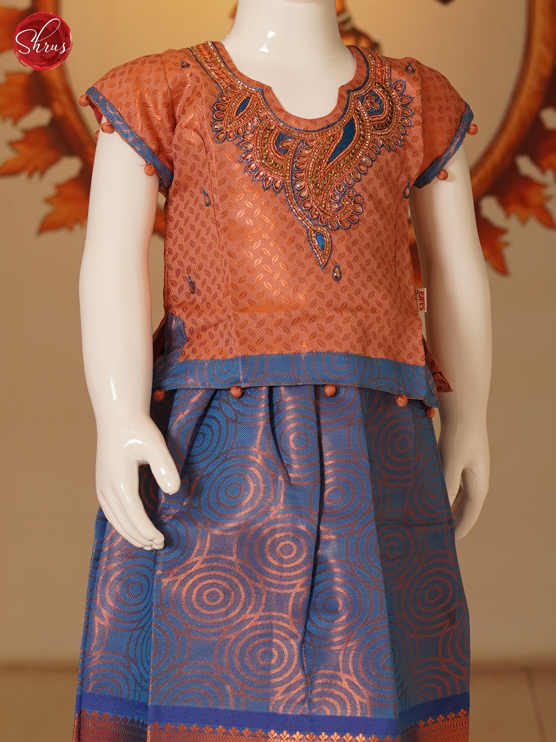 Copper & Blue- Readymade Pattu Pavadai - Shop on ShrusEternity.com