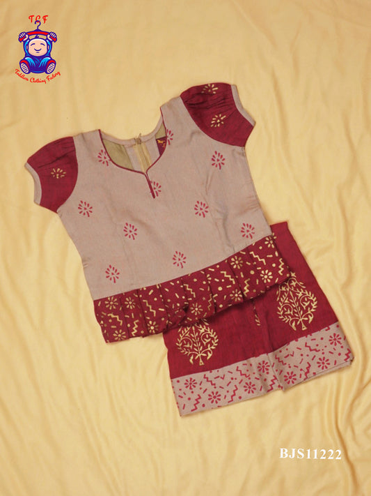 Cream & Red - Cotton Pavadai Sattai