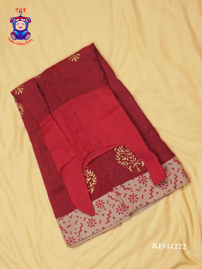 Cream & Red - Cotton Pavadai Sattai