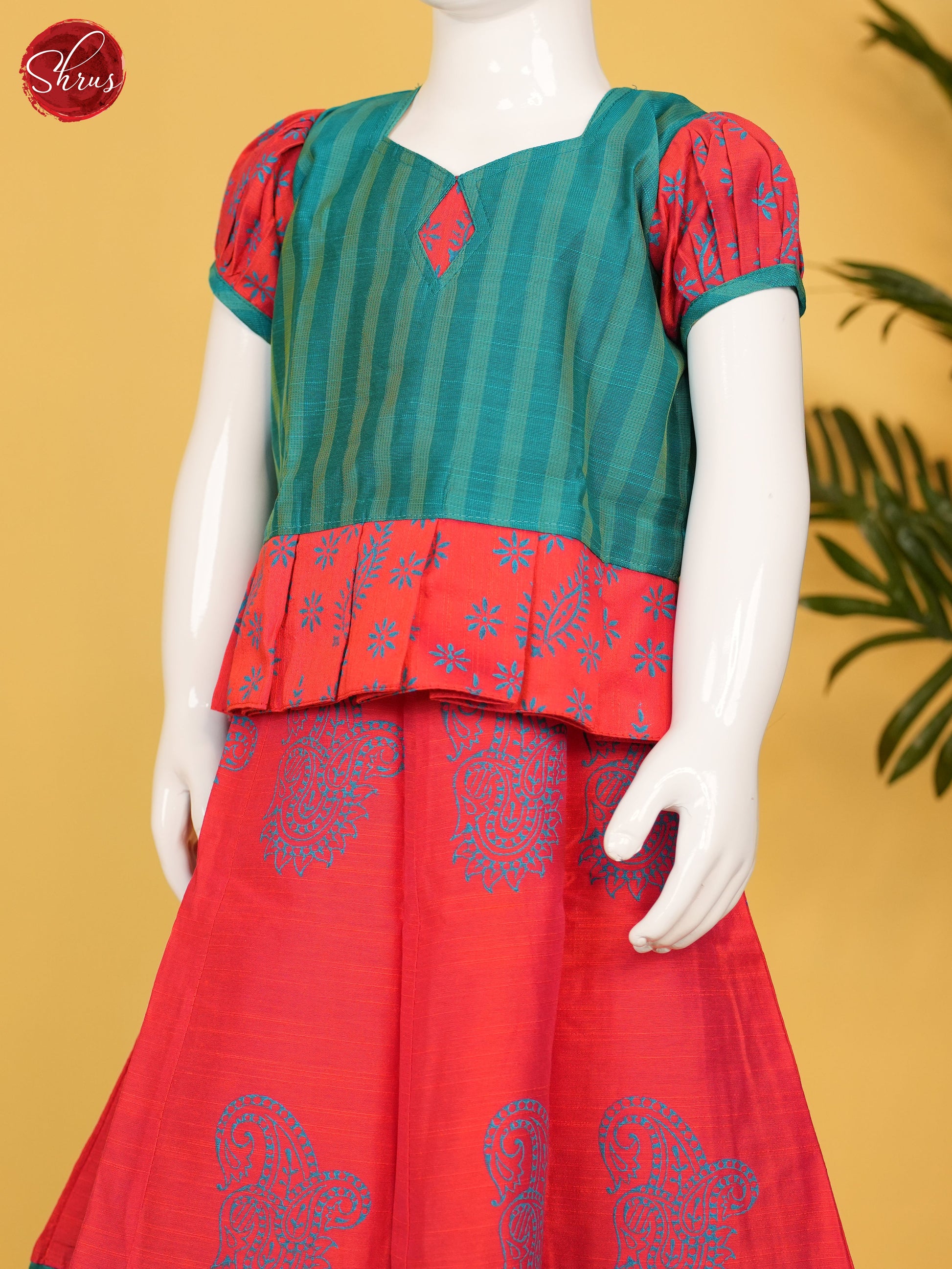 Green & Red - Readymade Kids Pavadai Set - Shop on ShrusEternity.com