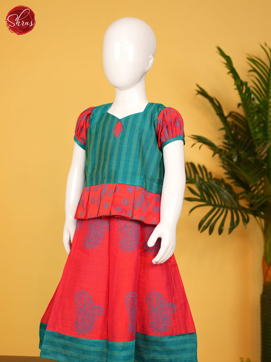 Green & Red - Readymade Kids Pavadai Set - Shop on ShrusEternity.com
