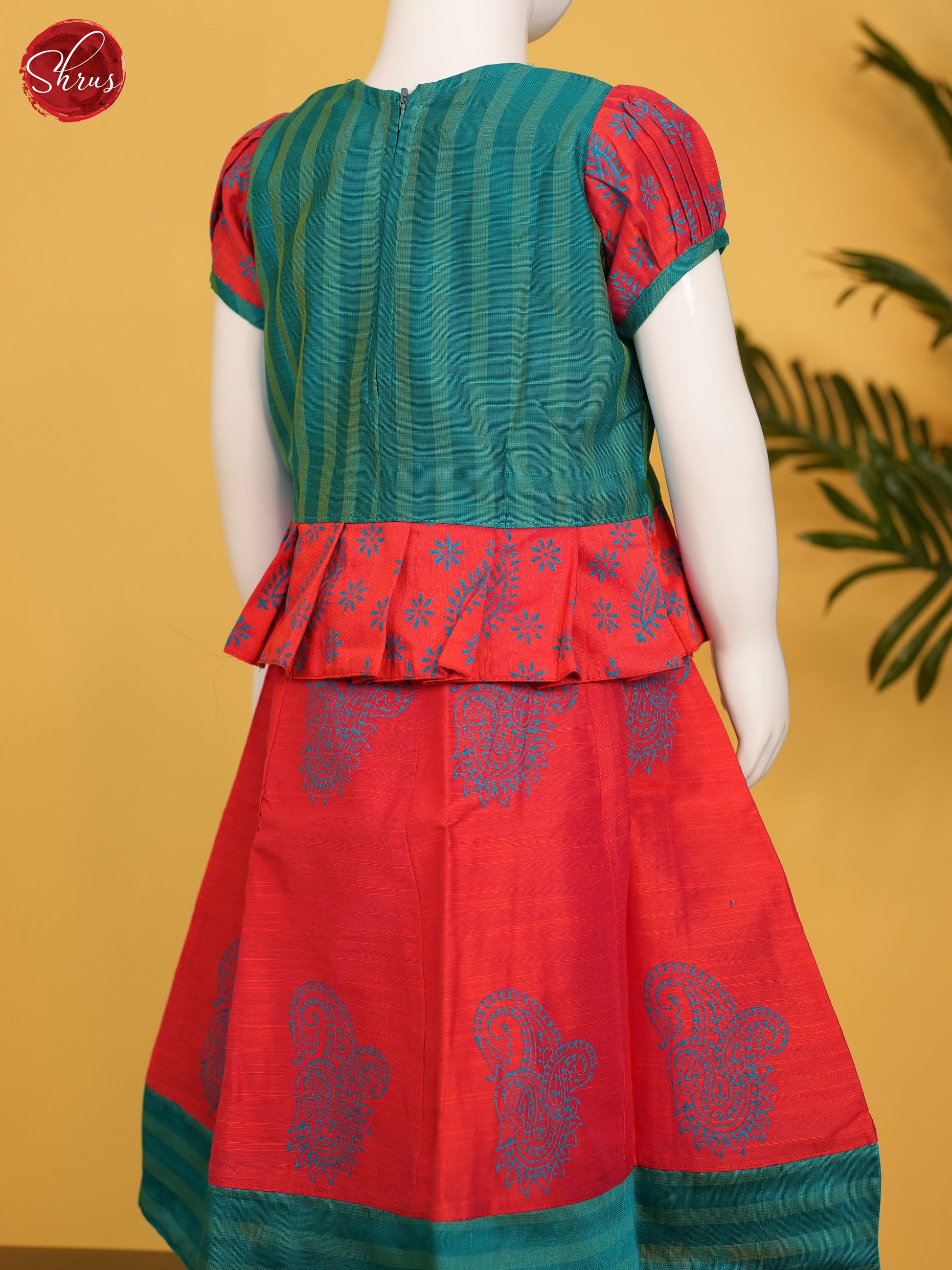 Green & Red - Readymade Kids Pavadai Set - Shop on ShrusEternity.com