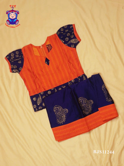 Orange & Blue - Cotton Pavadai Sattai