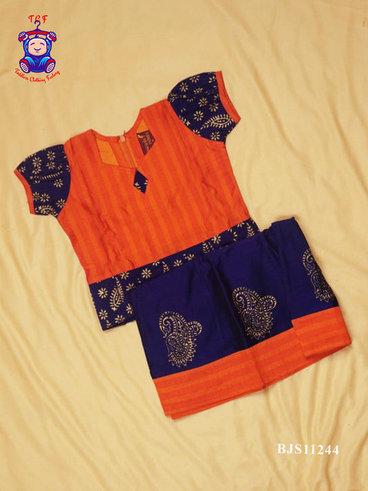 Orange & Blue - Cotton Pavadai Sattai