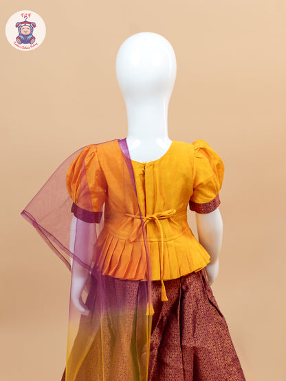 Yellow & Maroon - Lehenga