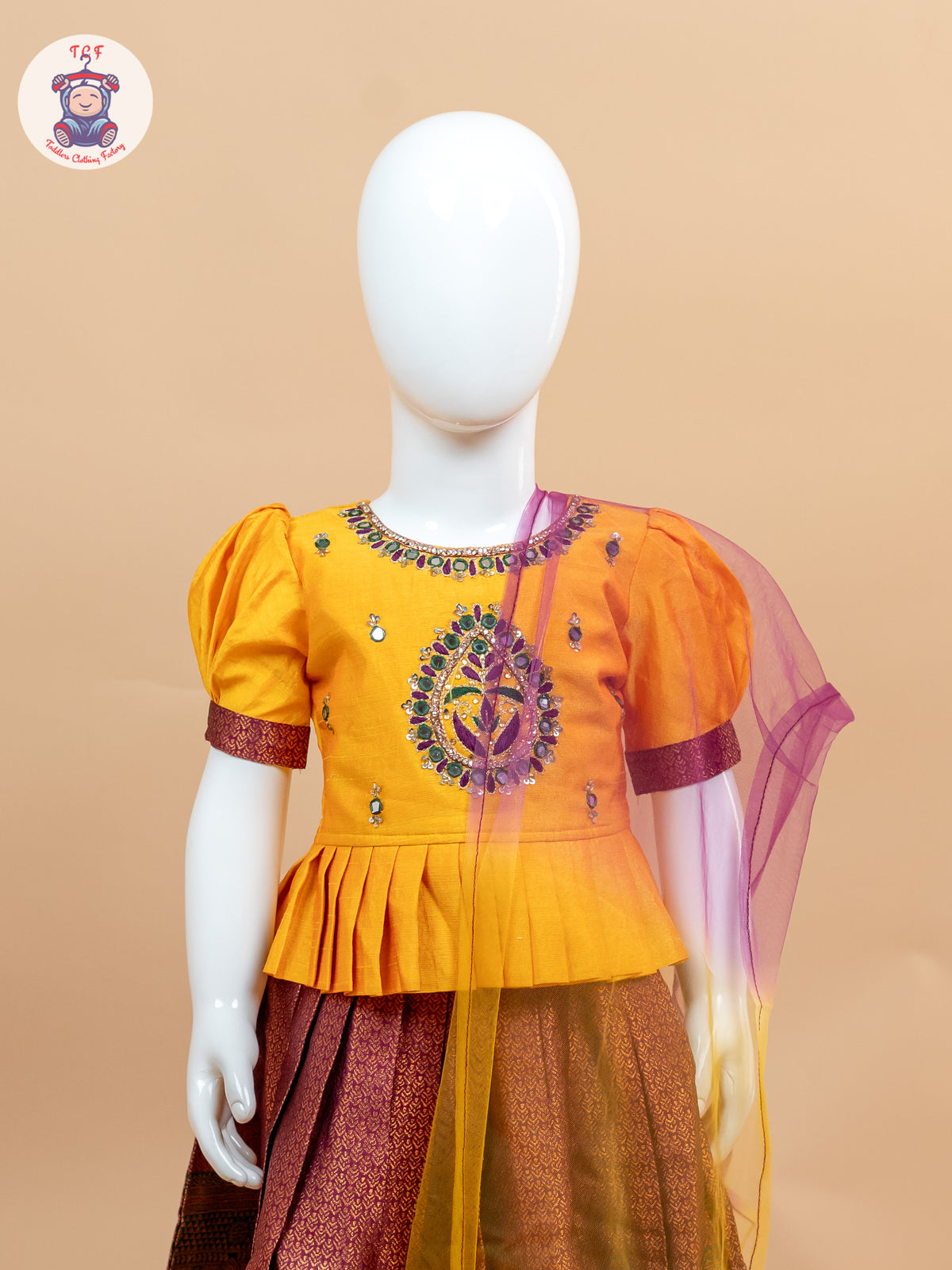 Yellow & Maroon - Lehenga