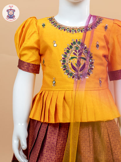 Yellow & Maroon - Lehenga