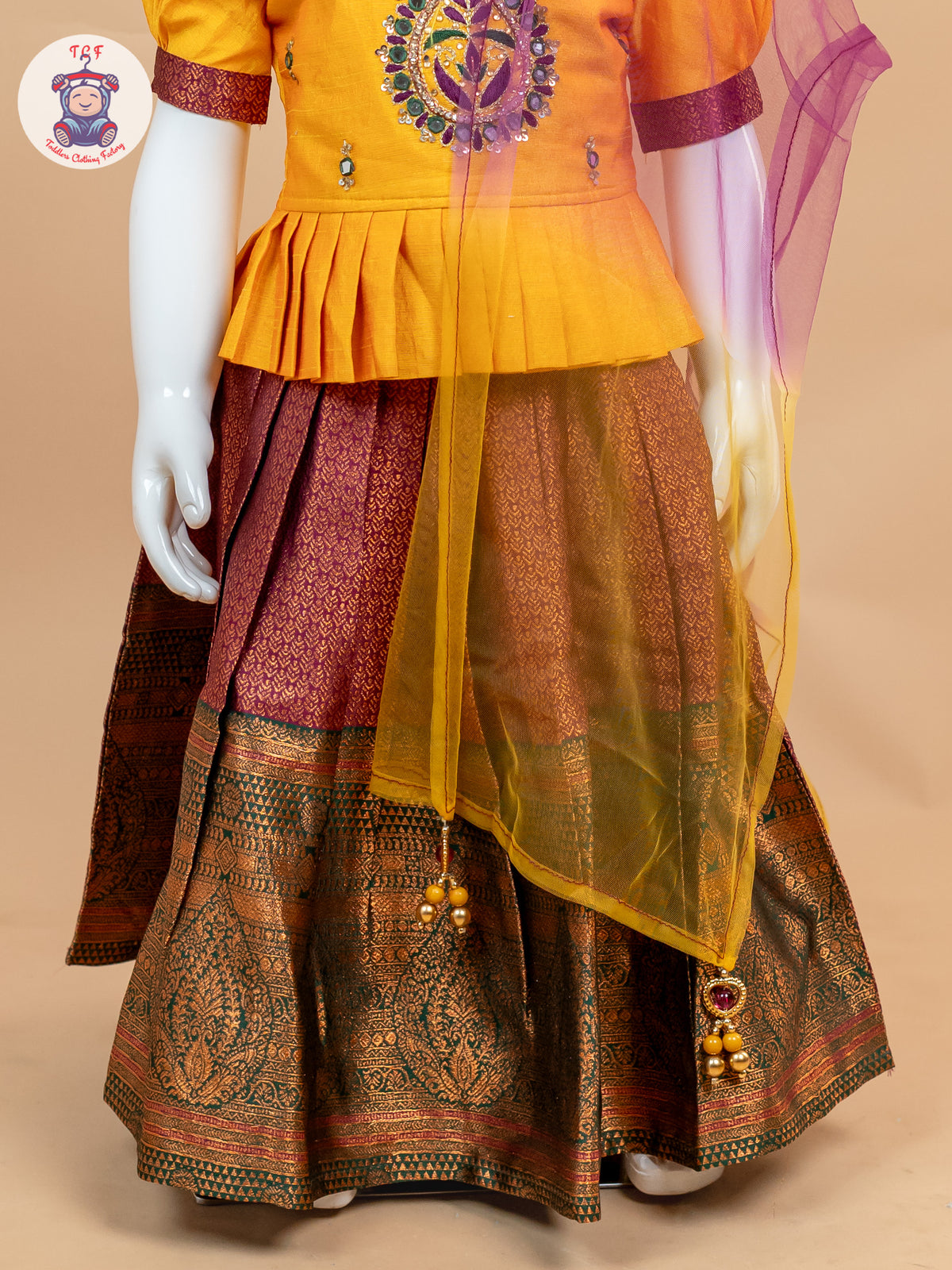 Yellow & Maroon - Lehenga