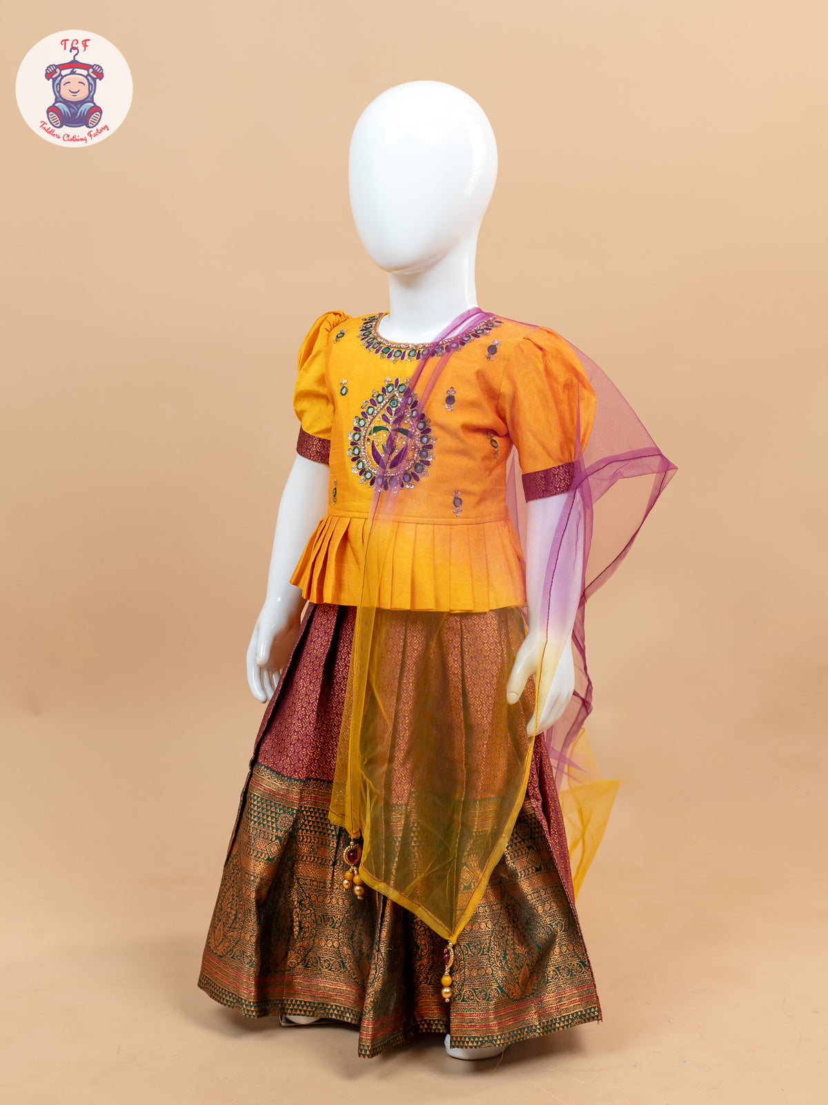 Yellow & Maroon - Lehenga