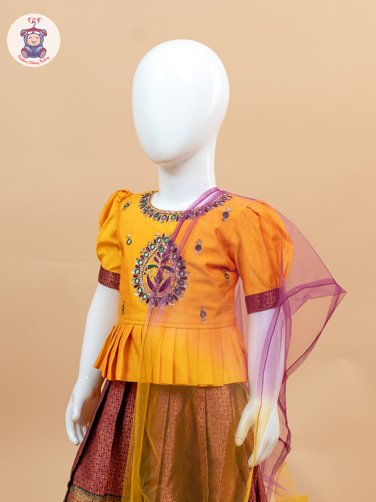 Yellow & Maroon - Lehenga