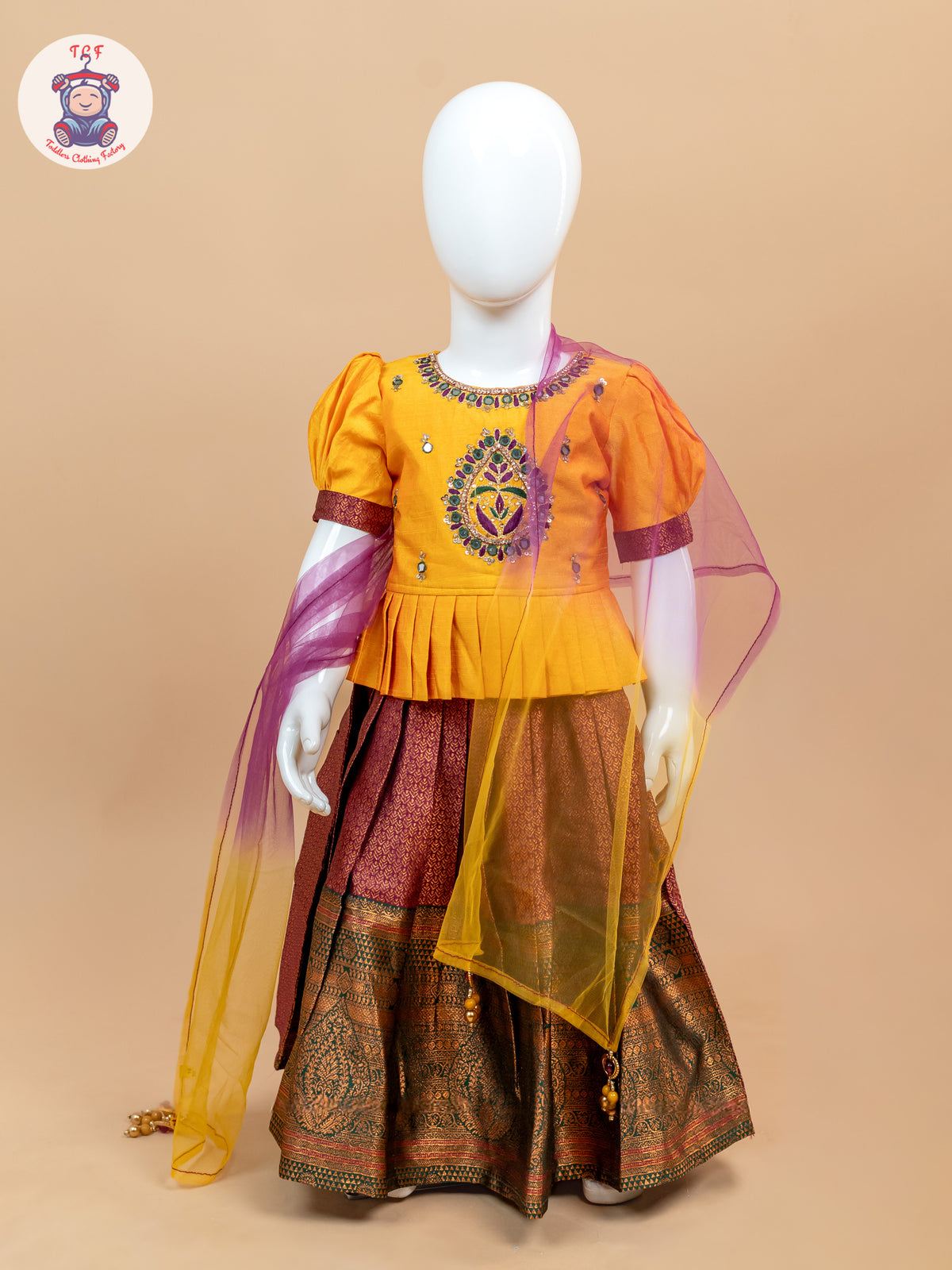 Yellow & Maroon - Lehenga