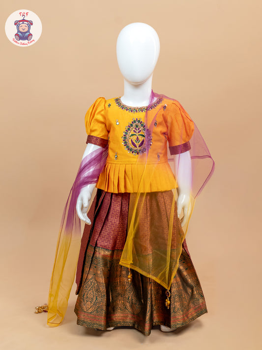 Yellow & Maroon - Lehenga