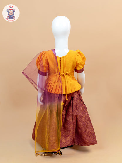 Yellow & Maroon - Lehenga