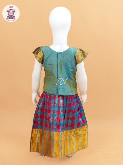 Blue and Red - Pure Pattu Pavadai Set