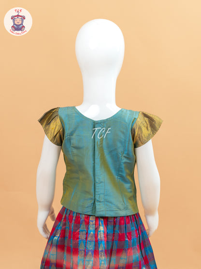 Blue and Red - Pure Pattu Pavadai Set