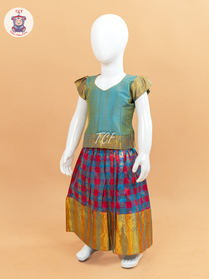 Blue and Red - Pure Pattu Pavadai Set