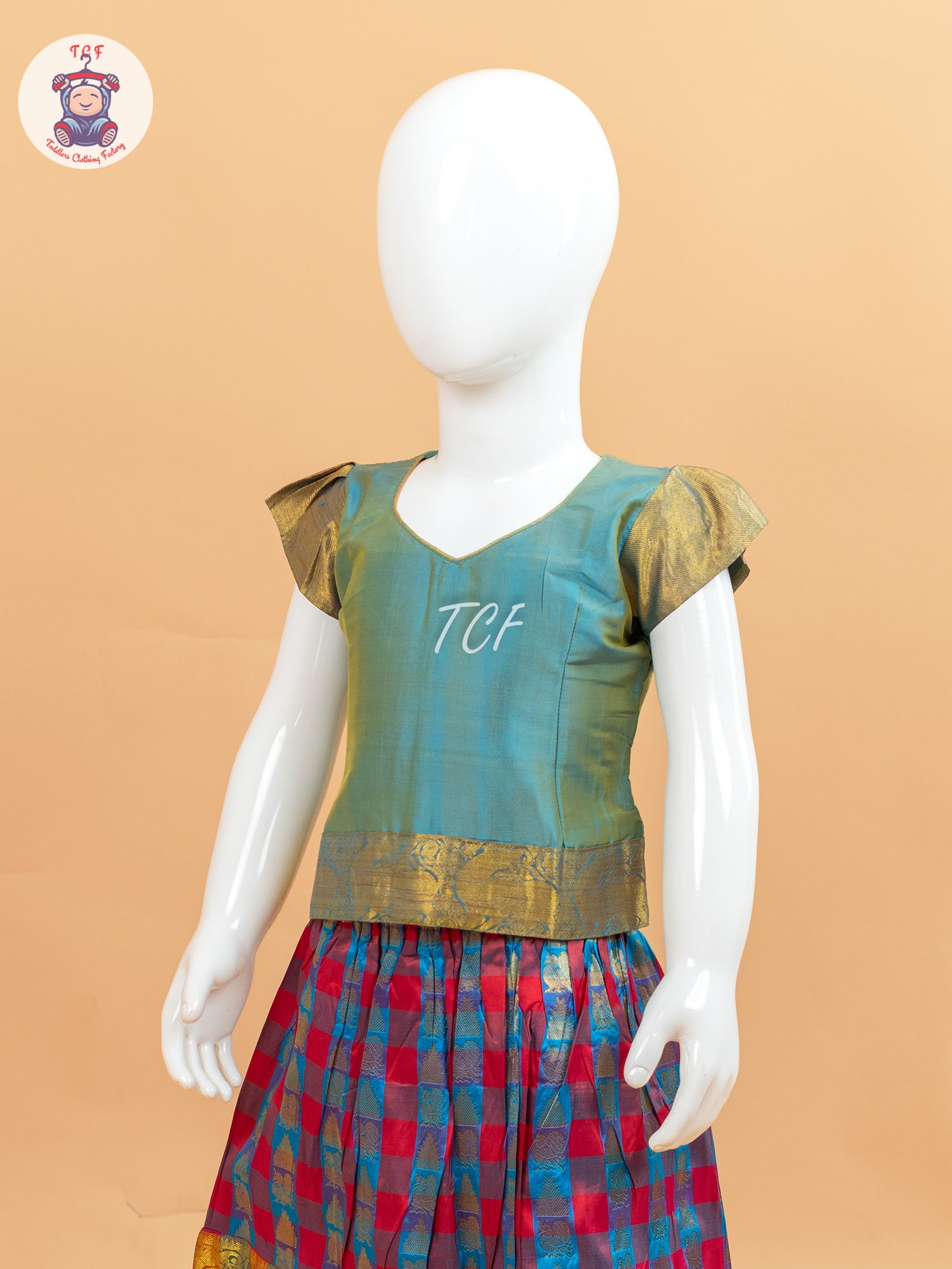 Blue and Red - Pure Pattu Pavadai Set