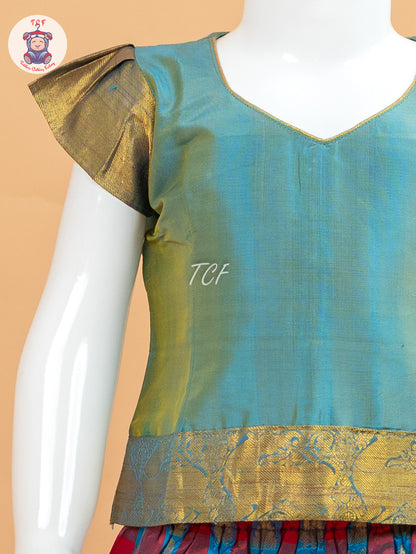 Blue and Red - Pure Pattu Pavadai Set