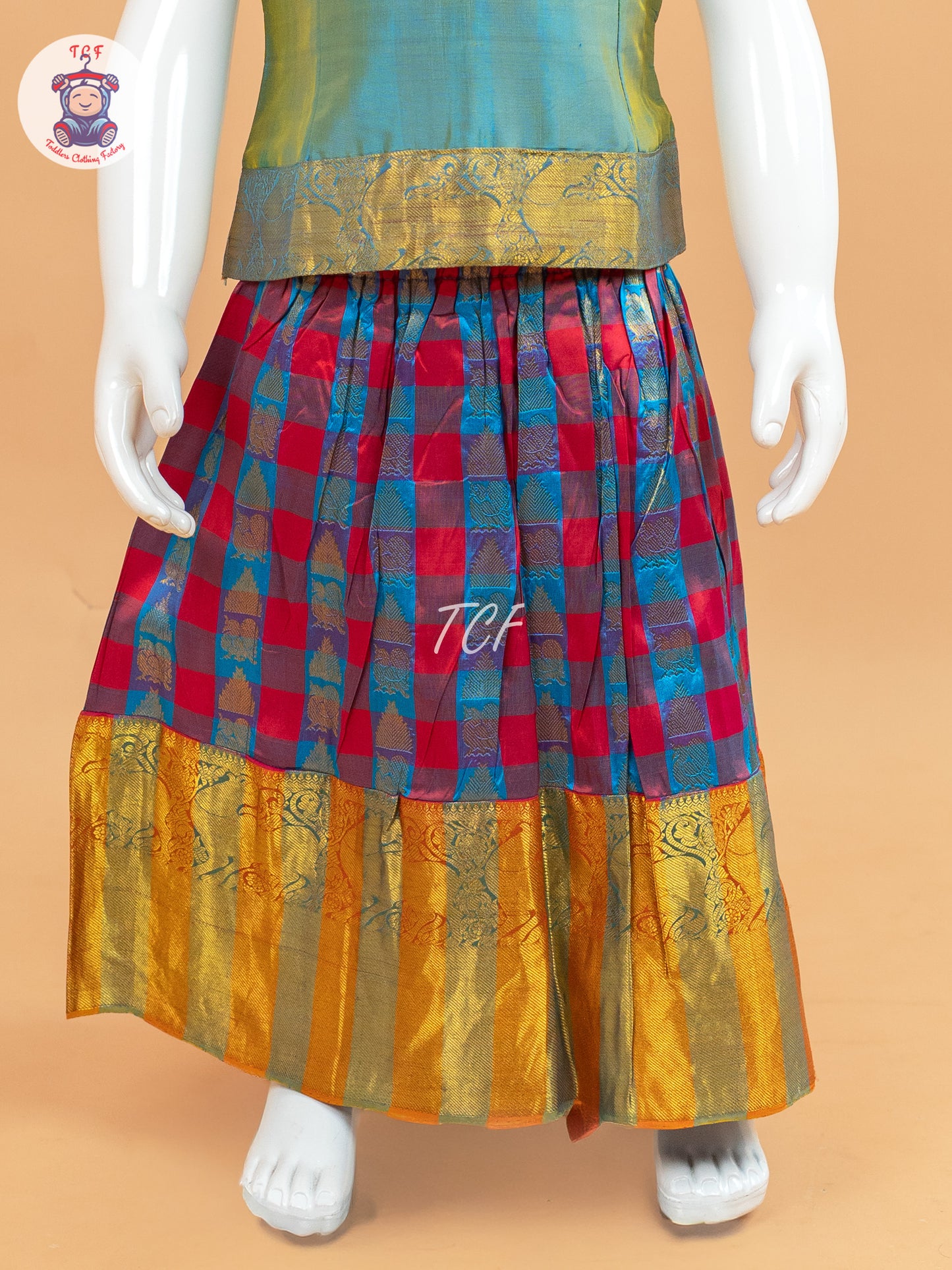 Blue and Red - Pure Pattu Pavadai Set