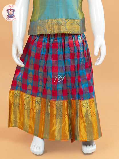 Blue and Red - Pure Pattu Pavadai Set